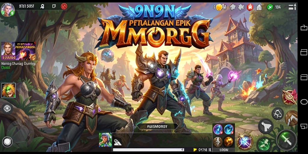 Screenshot gameplay <strong>9N9N</strong> menunjukkan pertarungan epik dalam dunia fantasi.