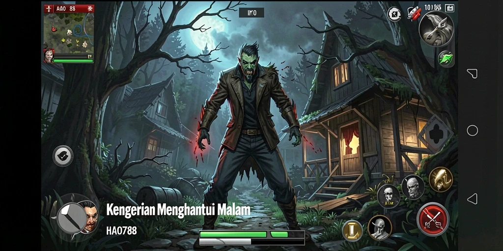 Screenshot gameplay menunjukkan suasana menegangkan dalam kegelapan.
